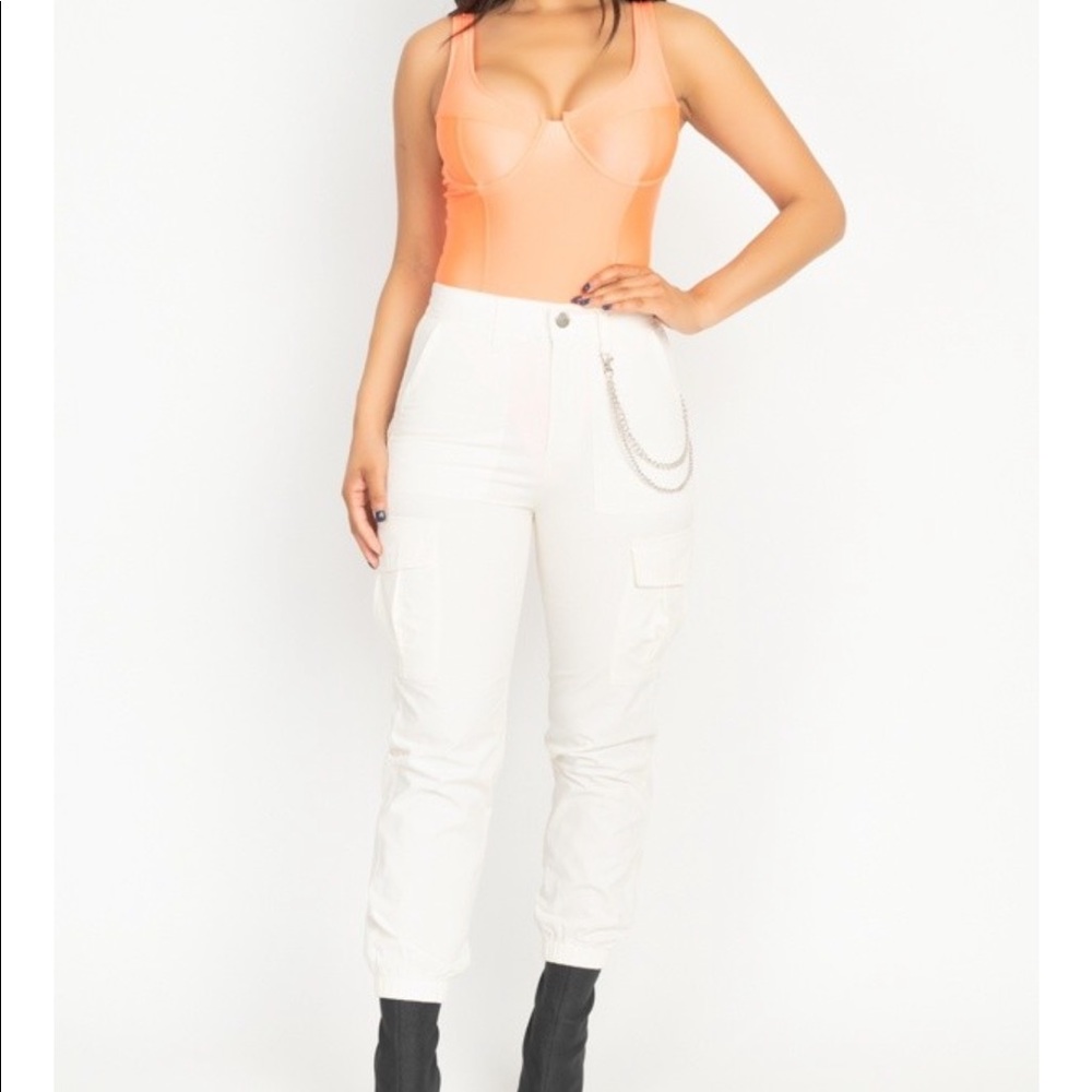 White Chain Cargo Twill Jogger Pants
